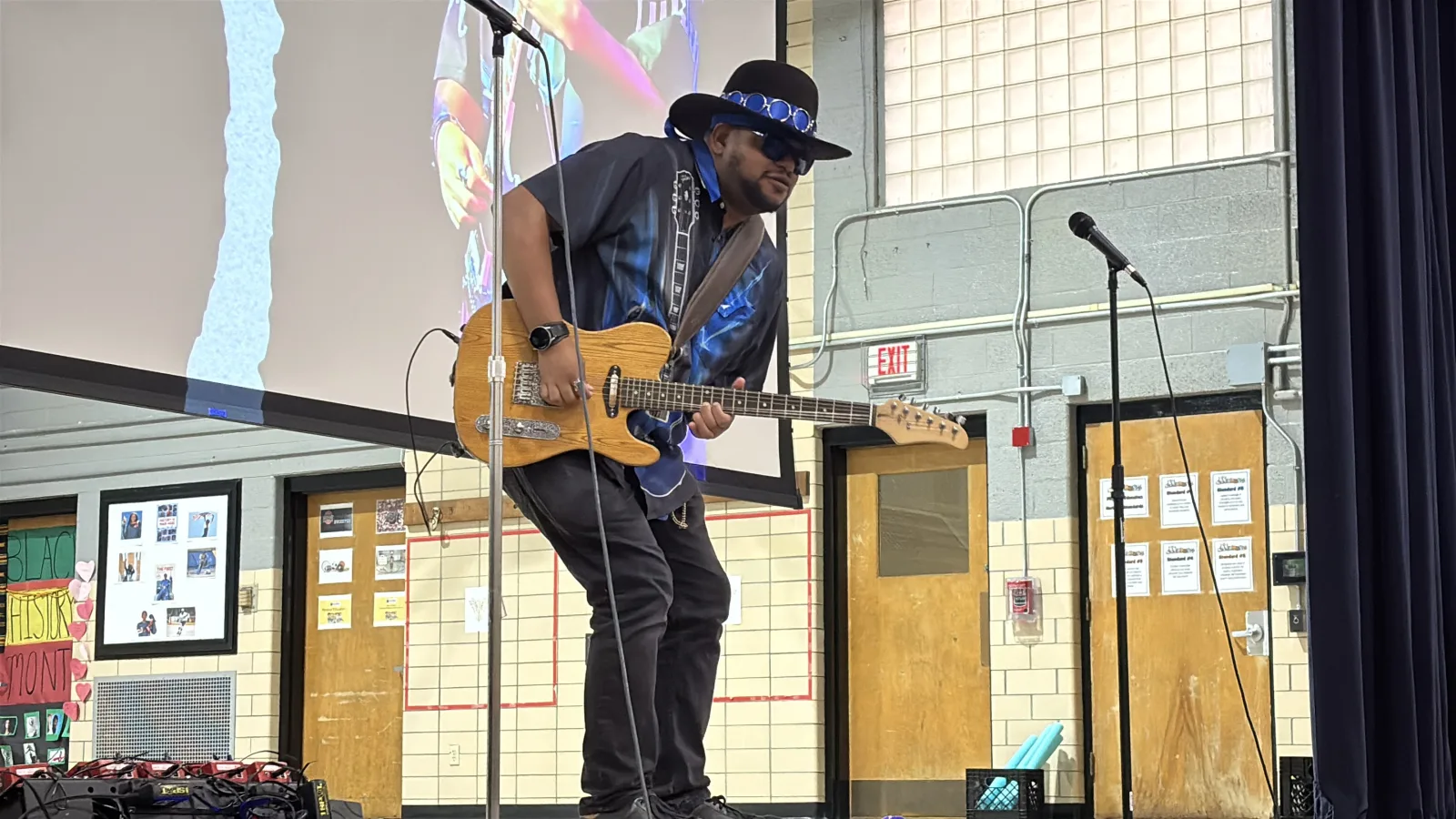 Guitarist performing during Blues in the Schools